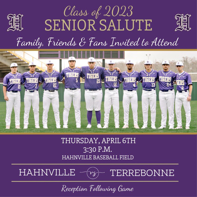 Come out today to Tiger Field to support our 10 seniors as we salute their hard work and dedication to this program. Their hardwork is laying the foundation to something special here at Hahnville. TEAM 1 thanks them for their work day in and day out. Geaux Tigers! 🐅🔥