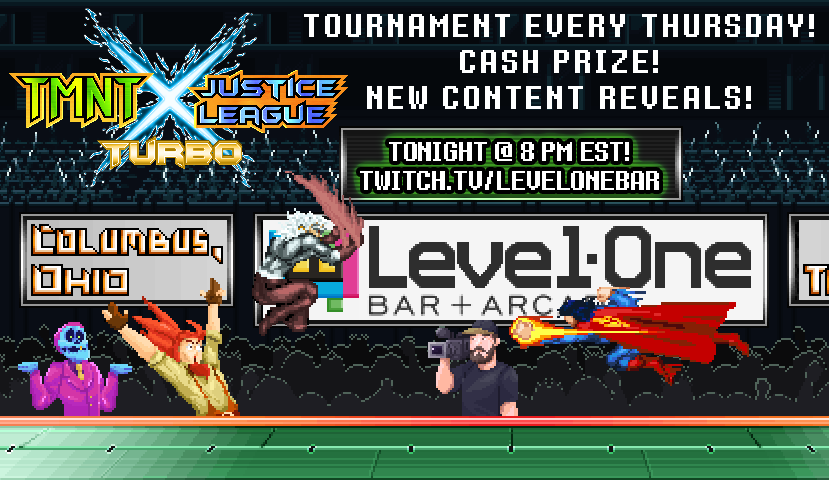 TMNT_TF's tweet photo. It's Thursday and time for the next #TMNTXJL Turbo tournament at @LevelOne_Bar! Last week, Alex won with Superman vs. DJ G's excellent Aquaman, an exciting match to cap the tournament! Who will we see in finals this week? Find out tonight at 8 PM EST!

https://t.co/6XFCvva37L https://t.co/rvKMFF6jEq