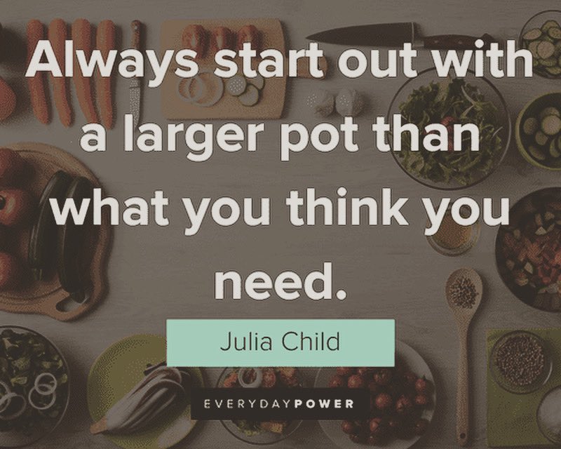 🙋🏻‍♀️Raise your hand if you agree!   I think this goes for bowls too ….🤪🧑🏻‍🍳. 

#juliachilds #howipamperedchef #cookware #topchef #juliachildsquotes #newcookware #stainlesssteelbowls #thursdaymorning #raiseyourhand