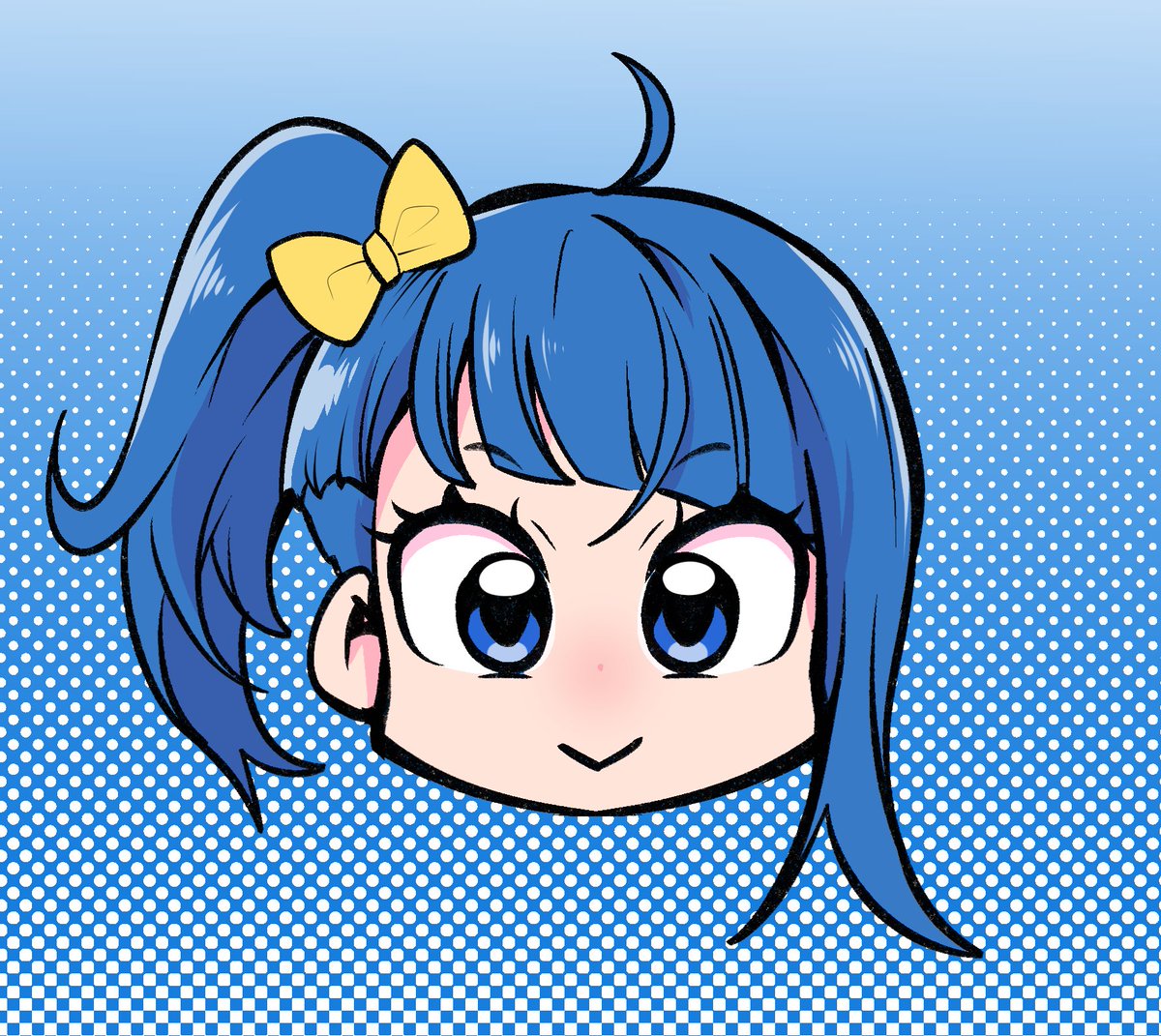 1girl solo hair bow bow blue hair blue eyes halftone  illustration images