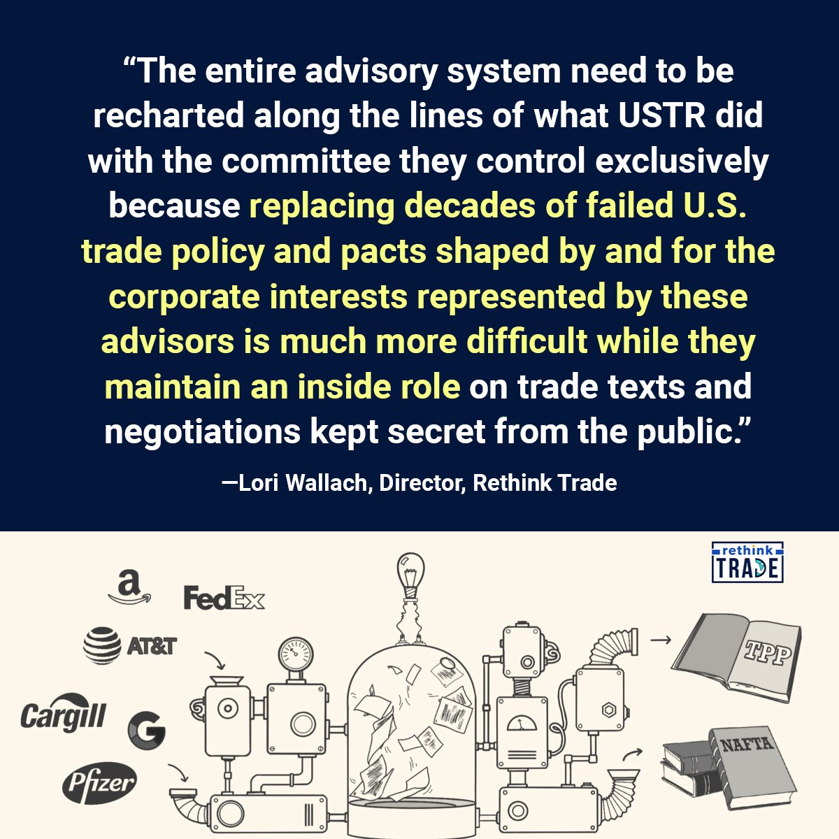 .<a href="/POTUS/">President Donald J. Trump</a> appointed a balanced set of members for the Advisory Committee for Trade Policy and Negotiations, including from unions, non-profits, and academia. But the members of 25 of the other 26 trade advisory committees are still overwhelming corporate representatives.