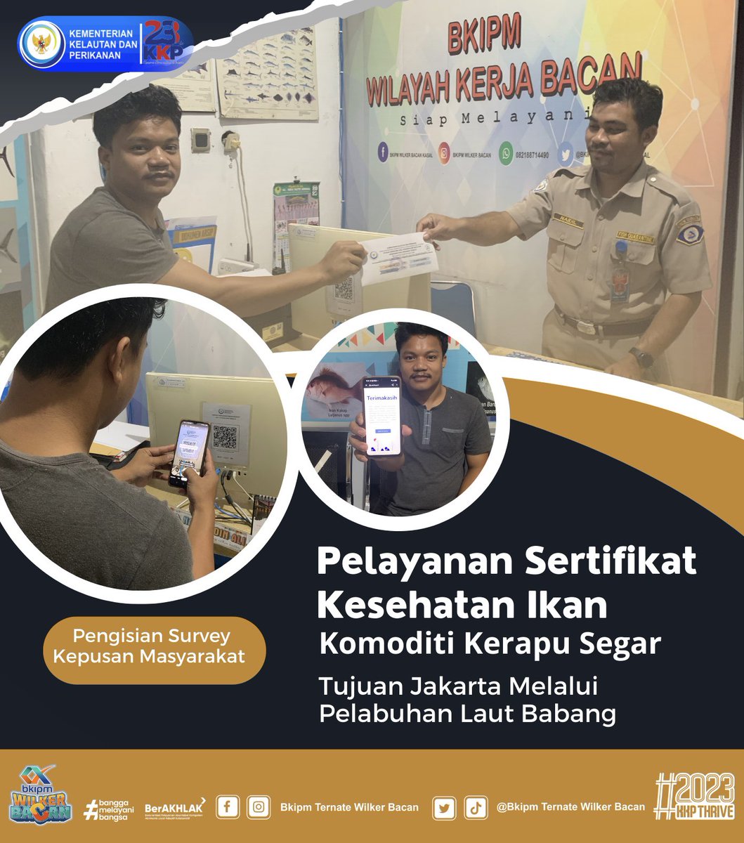 wilkerbacan's tweet photo. 06/4/23 #OneHealthKIPM Pelayanan sertifikat Kesehatan Ikan komoditi Kerapu segara sekaligus mengarahkan pengguna jasa untuk pengisian kepusaan Masyarakat #KKPThrive @kkpgoid @bkipm_kkp @BuTariPmk @BKIPMTernate @arsal_azis @Ambodallemardia @UHardianto @Naidil_yahya28 @AliNazarudin https://t.co/268Fki6NB5