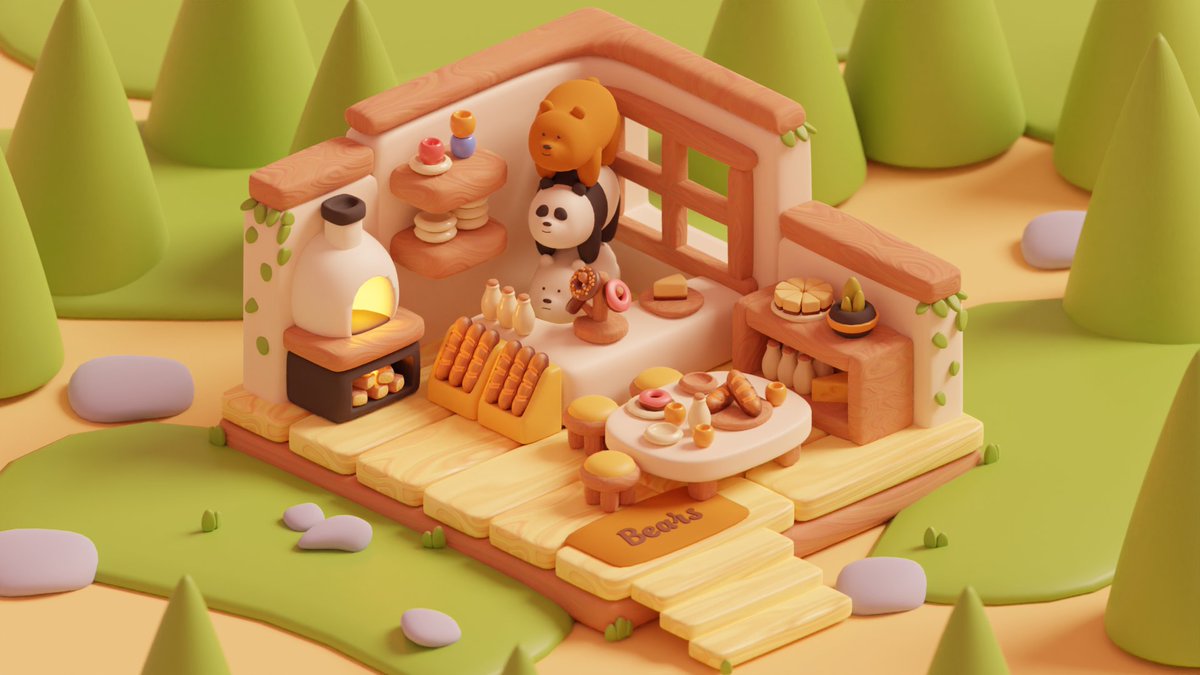 KunnikiK's tweet photo. another day of wip! populating the room w little furniture is so therapeutic 

#blender #cuteblender #webarebear #WIP https://t.co/S8TO7NG88R