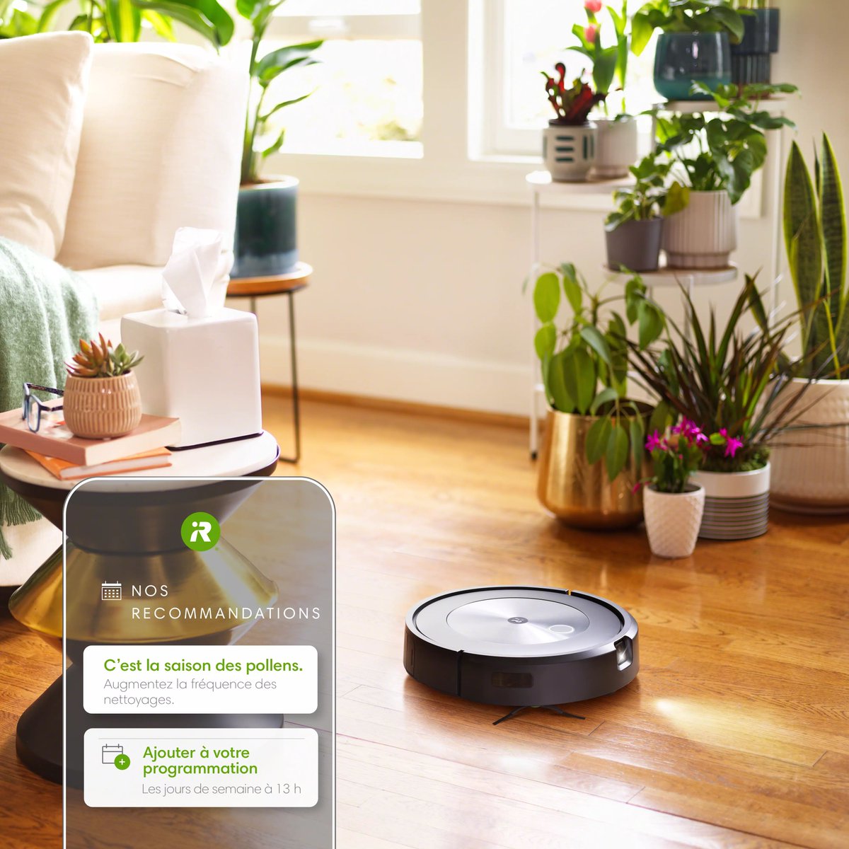 La période des yeux rouges et des éternuments est de retour 🤧  Le filtre anti-allergène de #Roomba est votre meilleur ami : il retient 99 % de la poussière, des particules et des allergènes !  Encore mieux : l'appli iRobot Home vous avertit lorsque le taux de pollen est élevé 🔔