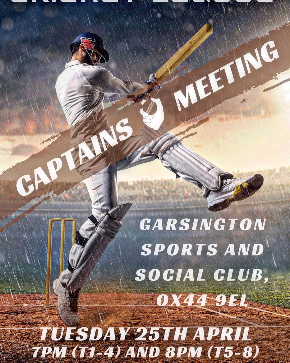 📣 2023 Captain’s Meeting 📣

🗓️ Tuesday 25th April 2023
⏰ 7pm (T1-4) and 8pm (T5-8)
📍 Garsington Sports &amp; Social Club

Meeting to go through the new Disciplinary Code, Law changes and general updates - including collection of match balls.