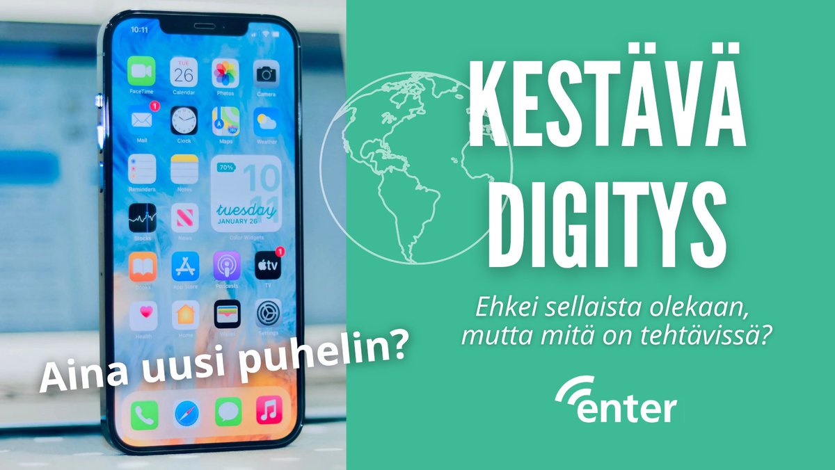 🌍 Uudessa #KestäväDigitys-sarjassa pohdimme digikulutusta ja kestävää kehitystä. Digilaitteiden tuotanto ja käyttö kuluttavat luonnonvaroja ja energiaa. Mitä kaikkea tähän liittyy?

Avauspuheenvuorona Maisa Krokforsin mietteitä. 
Lue: entersenior.fi/kanava/julkais… #ikinörtti