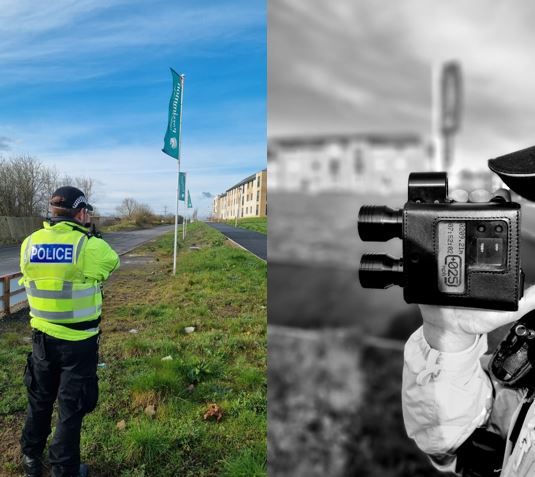 PSOSSEEdinburgh's tweet photo. We have been doing speed checks in #Gilmerton today. Please remember speed limits are there for a reason. Leave plenty of time for your journey and drive to the speed limit and conditions. 🚗🏍️ #OpSlowTime https://t.co/8INJ4366CX