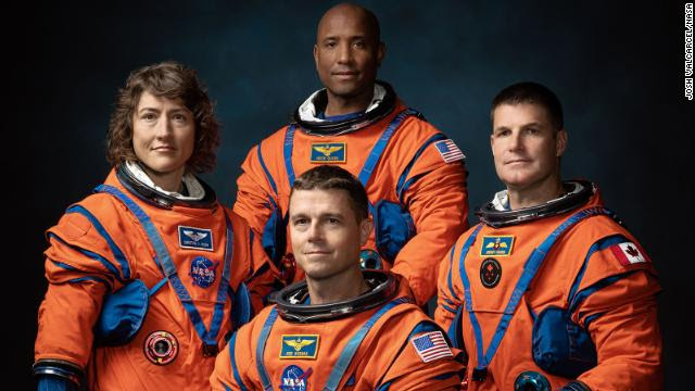 tejak18's tweet photo. Official crew portrait for Artemis II was released on Monday. From left: NASA Astronauts Christina Koch, Victor Glover, Reid Wiseman, and Canadian Space Agency Astronaut Jeremy Hansen .Source: CNN https://t.co/pgM3gGXSGg