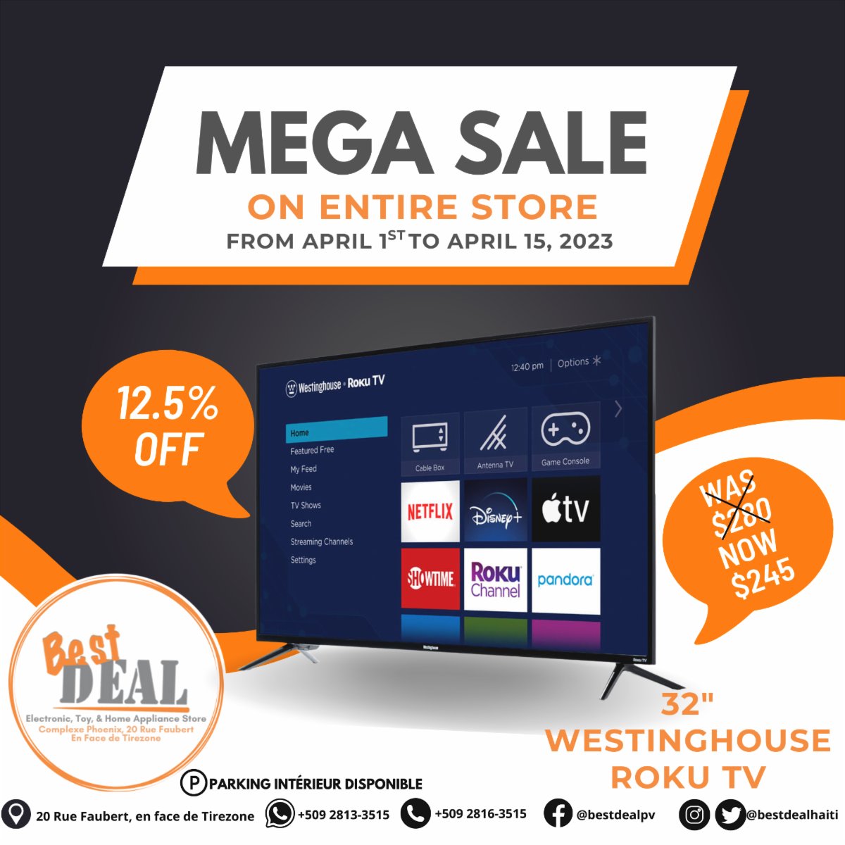 bestdealhaiti's tweet photo. Du 1er au 15 avril, profitez de notre promotion‼️

Obtenez jusqu’à 30% de rabais sur l’ensemble du magasin‼️

Nous vous attendons‼️

#Special #Sale https://t.co/0I4DrpJRIs
