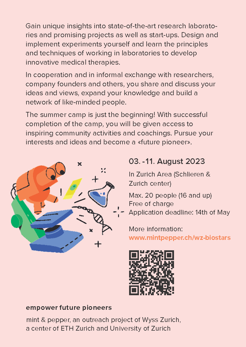ETH_en's tweet image. The Wyss Zurich BioSTARS talent programme run by ETH and UZH offers young people aged 16 and above the opportunity to immerse themselves in the world of life sciences, technology and research through experiments and exchanges with experts.👩‍🔬🧪
mintpepper.ch/projekte/wyss-… #DIYScience