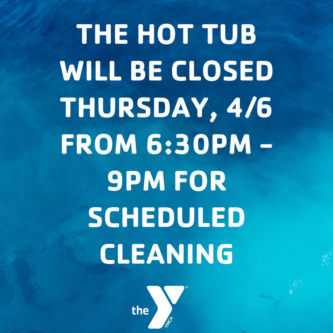 dubuqueY's tweet photo. Attention members: the hot tub will be closed from 6:30PM - 9PM Thursday, 4/6 for scheduled cleaning. https://t.co/l1zFcIIJ3P