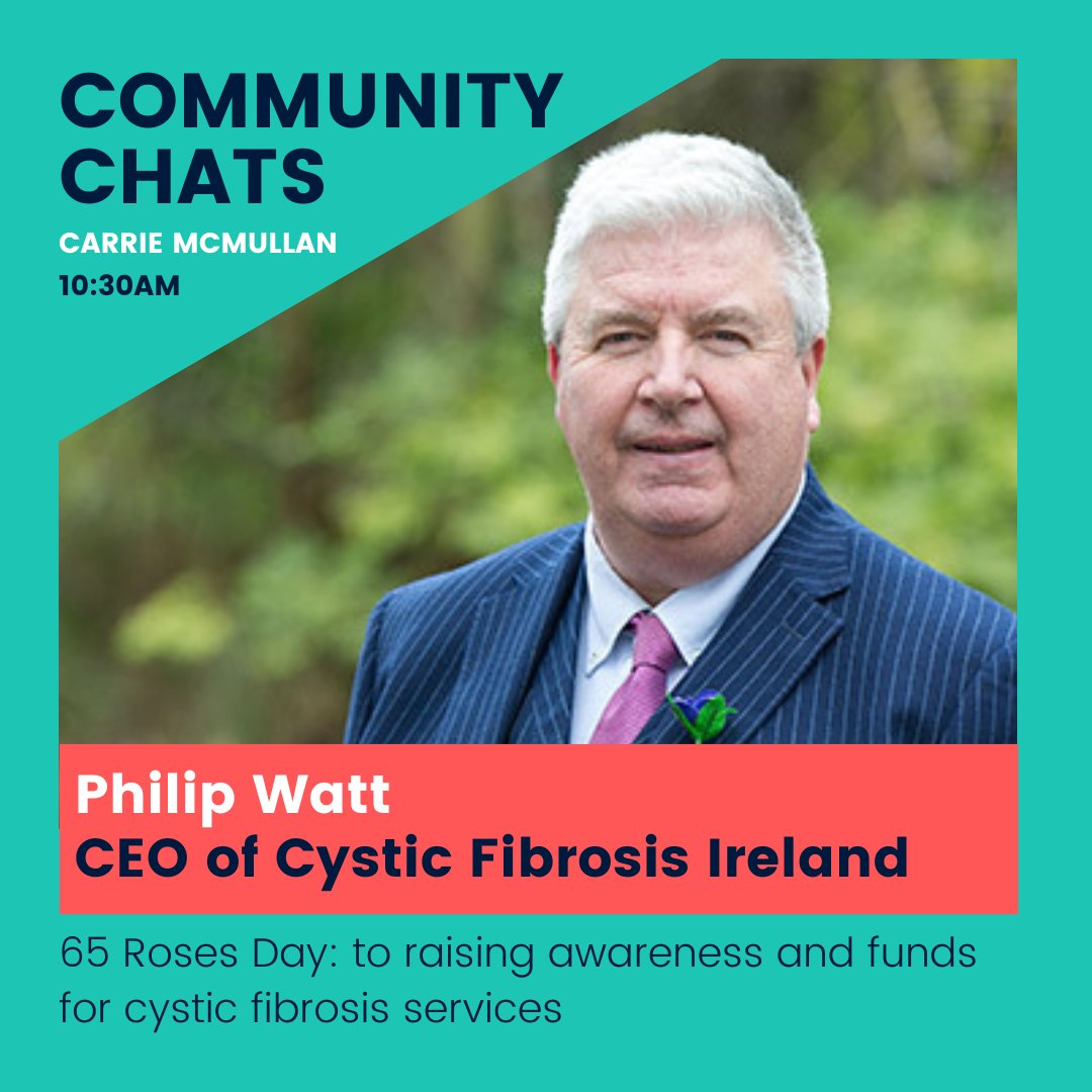 dublincityfm's tweet photo. At 10:30am on #CommunityChats, @carrie_mcmullan chats to Philip Watt, CEO of Cystic Fibrosis Ireland. He talks about #65RosesDay happening on Friday 14th April, a day dedicated to raising awareness and funds for #cysticfibrosis services and supports for people with the condition https://t.co/GO6yb8mx9K