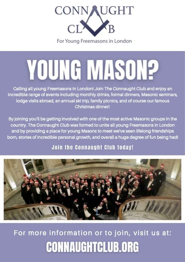Calling all Young London Freemasons! If you are under 35 and want to join one of the most active Masonic groups in the country, join today! Visit buff.ly/3GnIVeB and membership is yours for £25 per year (£15 one off admin fee applies). Details on unmissable events below!
