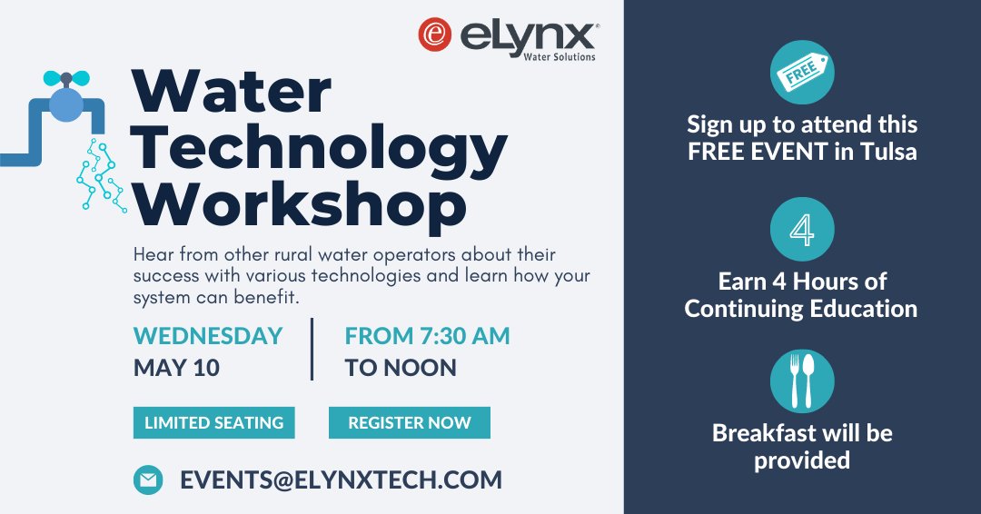 This FREE half-day Water Technology Workshop offers 4 hours of DEQ certified continuing education on May 10, 2023, in Tulsa.
Oklahoma water operators, system managers and board members from rural water districts, cities and municipalities. Learn more: lnkd.in/gVCXnhVs