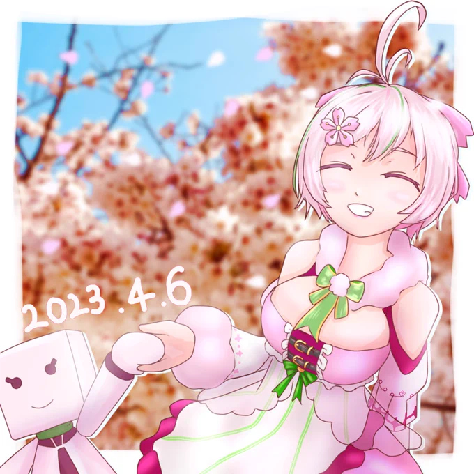 #SiroArt#シロの日 おめでとうございますこの日を今年も迎えられたこと本当に嬉しいですね!春らしく桜シロちゃんです 
