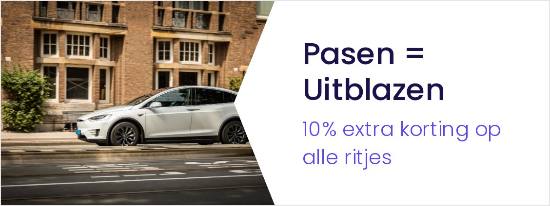 Paasweekend! 

Met Pasen in het vooruitzicht staat er een lekker lang weekend voor de deur. Gebruik onze kortingscode in de app en ontvang 10% extra korting op alle ritten.   Deze actie loopt tot en met zondag 9 april 2023.  

De kortingscode is:  PASEN10