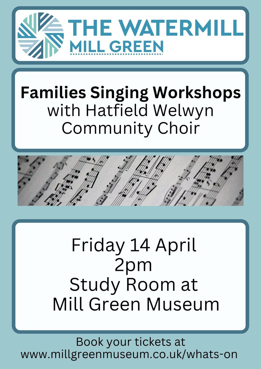 If you want to keep the whole family busy over Easter, why not try our Families Singing Workshops 🎶🎵
With Hatfield Welwyn Community Choir 🎼
🗓️Taking place Friday 14 April 
To book tickets: millgreenmuseum.co.uk/whats-on