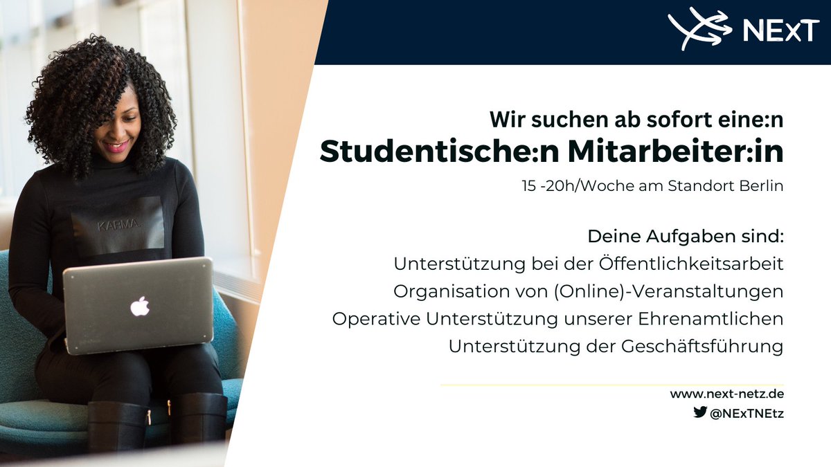 Wir suchen Verstärkung! Du studierst und interessierst Dich für Verwaltungsmodernisierung und Vernetzung? Du hast bereits erste Erfahrungen in der Organisation von Veranstaltungen und der Öffentlichkeitsarbeit? Dann werde Teil des NExT-Teams in Berlin! next-netz.de/next-sucht-ein…