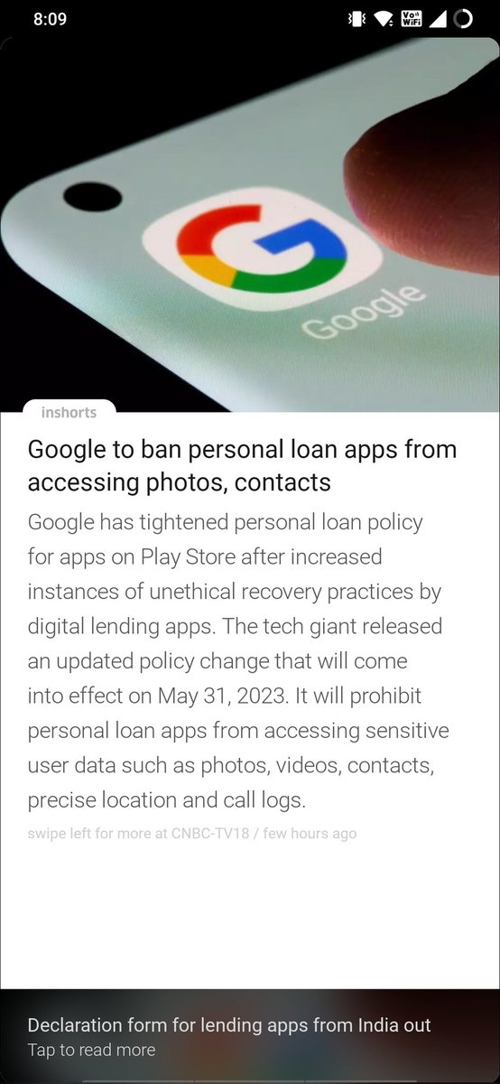 A welcome and necessary move by @GoogleIndia 
Lots of people have already lost lives and are being constantly harrassed & blackmailed by these unauthorised loan companies. 

#Google #RBI #loanapps