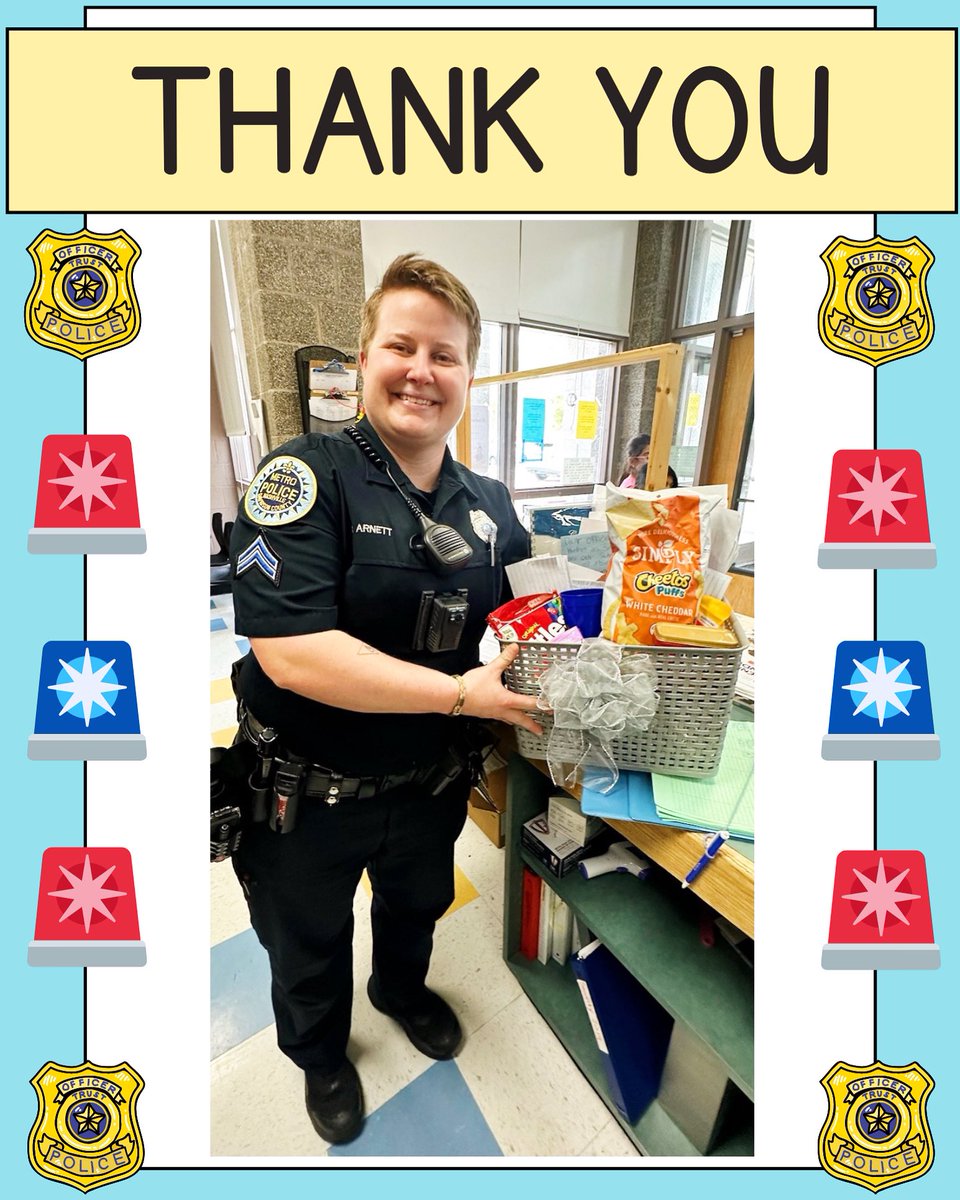 Thomas Edison ES (@thomasedisones) on Twitter photo We are so thankful for our AMAZING Officer Arnett!!! She goes above and beyond to make sure we are safe and protected while we are in school. We are very blessed to have her at our school!! 💙🚨🚔 <a href="/MNPDNashville/">Metro Nashville PD</a>
#mnps #edisonelementary #nashville #mnpdnashville #chargers #safety We are so thankful for our AMAZING Officer Arnett!!! She goes above and beyond to make sure we are safe and protected while we are in school. We are very blessed to have her at our school!! 💙🚨🚔 <a href="/MNPDNashville/">Metro Nashville PD</a>
#mnps #edisonelementary #nashville #mnpdnashville #chargers #safety