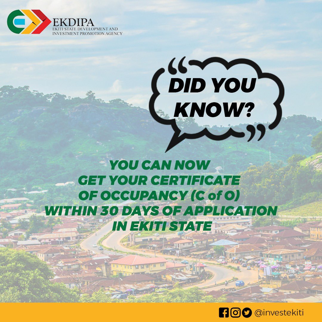 We facilitate the speedy issuance of permits and certificates including certificates of Occupancy, as required by businesses. Contact us today, to learn more about the investment opportunities in Ekiti state.#investEkiti #Ekiti #economicdevelopment #investmentpromotion