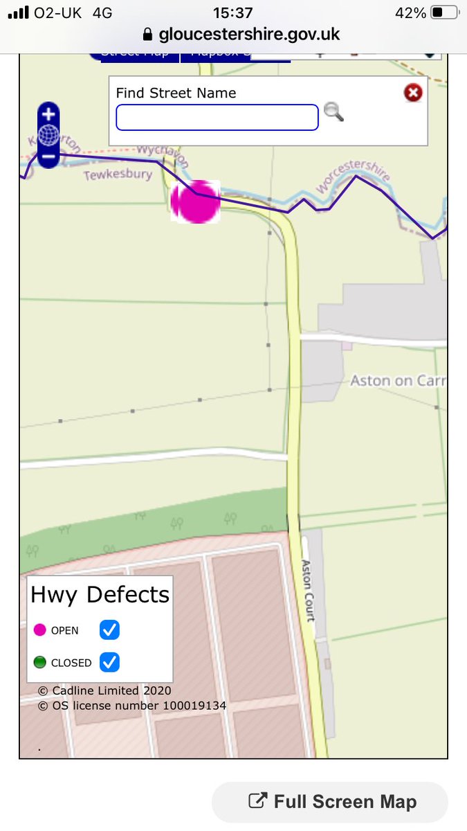 dickymiff's tweet photo. @GlosRoads - just in case you can’t find the potholes for so many cases for damaged wheels, tyres &amp; suspensions, I have attached your map, which shows size of the craters to scale. Your guys turned up to fill ONE earlier- why not all, or is there a shortage of tarmac? #noidea https://t.co/BRUNLftE84