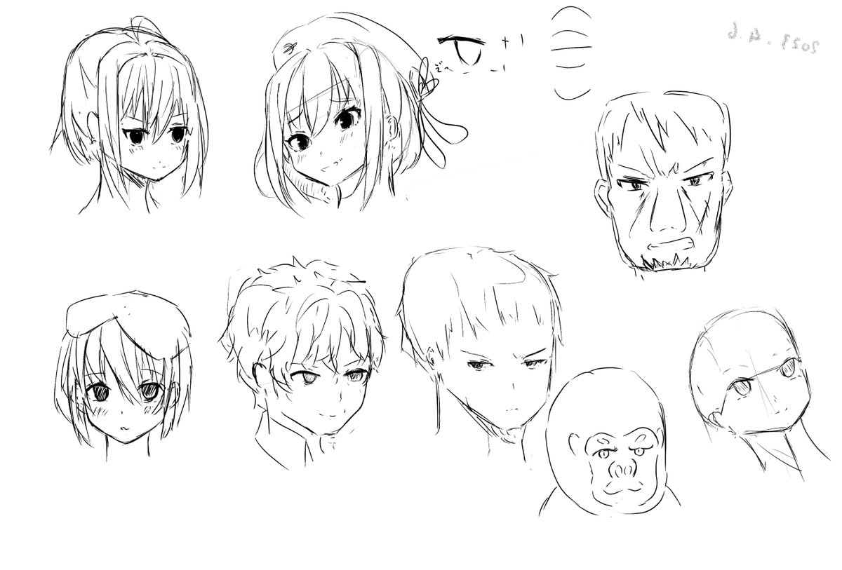 最近男性キャラも練習してる。結果としてなんか前よりも目が女性キャラも目が小さめになってる気がしなくもない。

てかおっさんがむずい。 