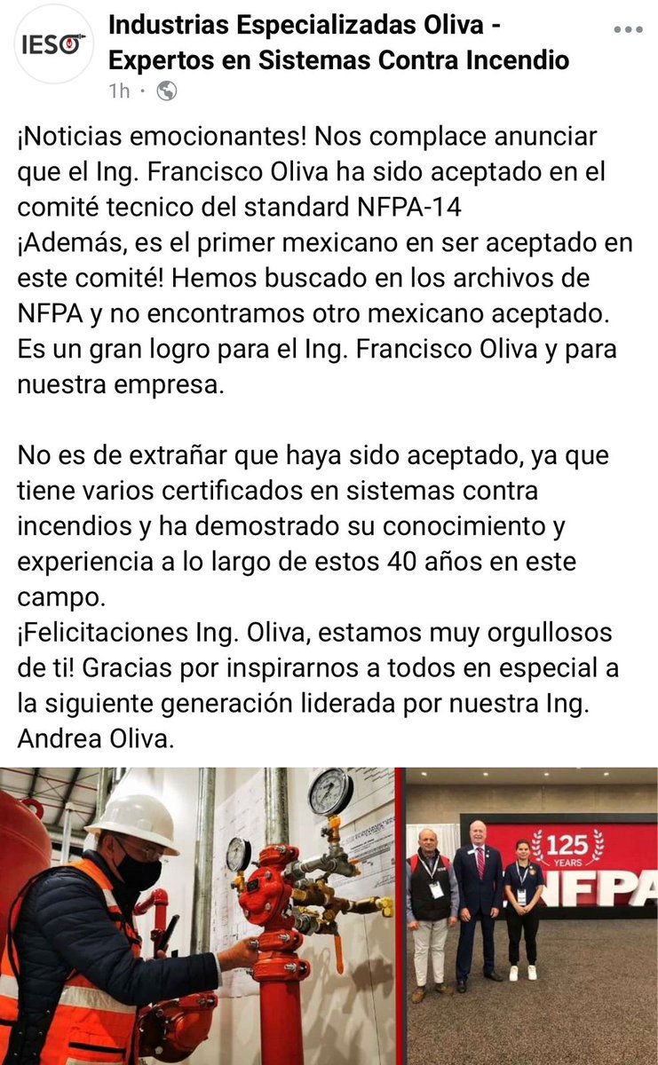 El 1er mexicano en formar parte de un Comité de Evaluación de Estandar NFPA. 
El Ing. Oliva pertenece al Comité de Peritos de Incendios del CIME CDMX, también al Comité de FECIME Contra Incendios, además de ser presidente del CIME Mexicali. 
En hora buena Ing.

#todossomosFECIME