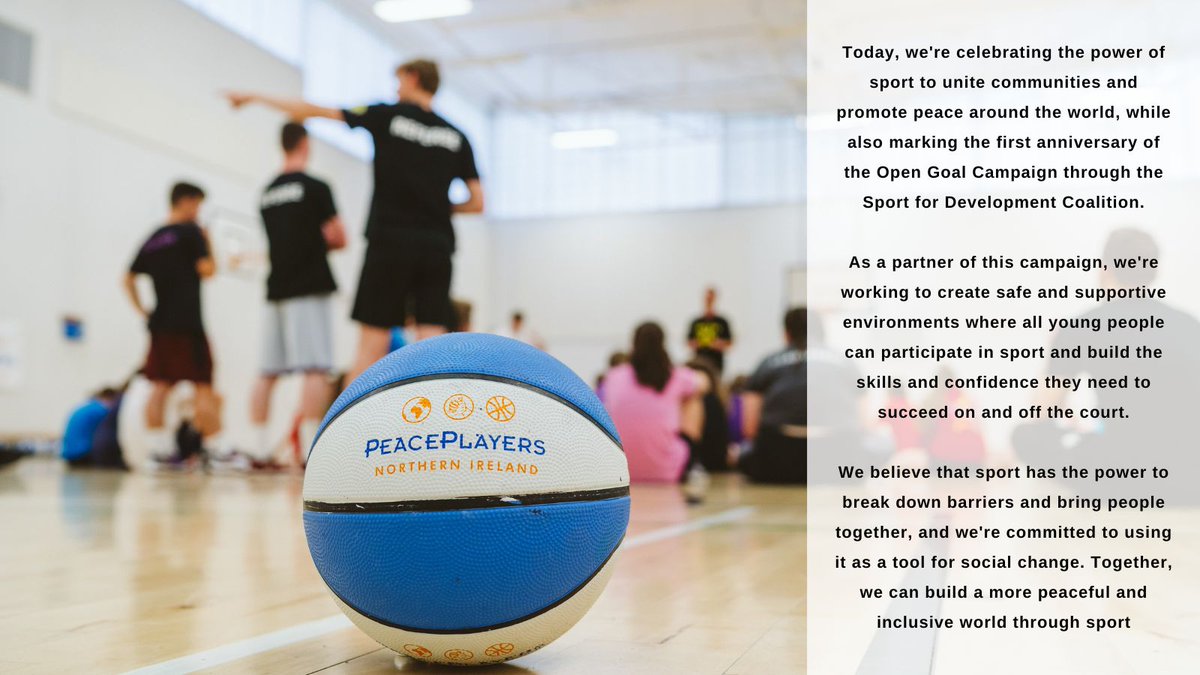 Happy International Day of Sport for Development and Peace! 
@SFDCoalition 

#SportForDevelopment #PeacePlayersNI #OpenGoalCampaign #IDSDP2023 🌍🏀