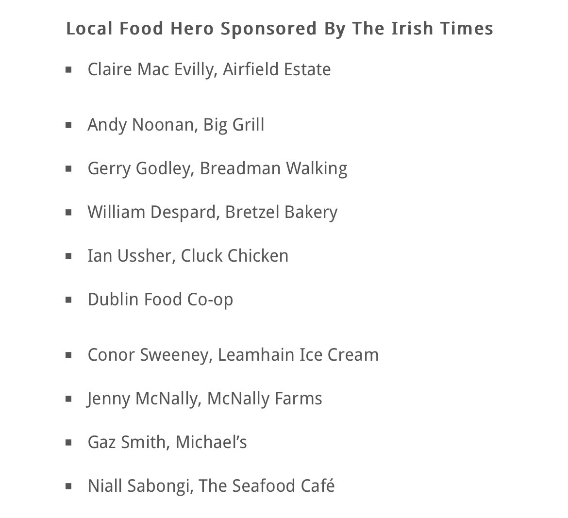 Wow! We’re shortlisted for the Dublin Local #FoodHero awards sponsored by @IrishTimes ! 

Thanks for the recognition and delighted to be local #IrishFood business serving our #Dublin8 community 🙌⭐️❤️🕺