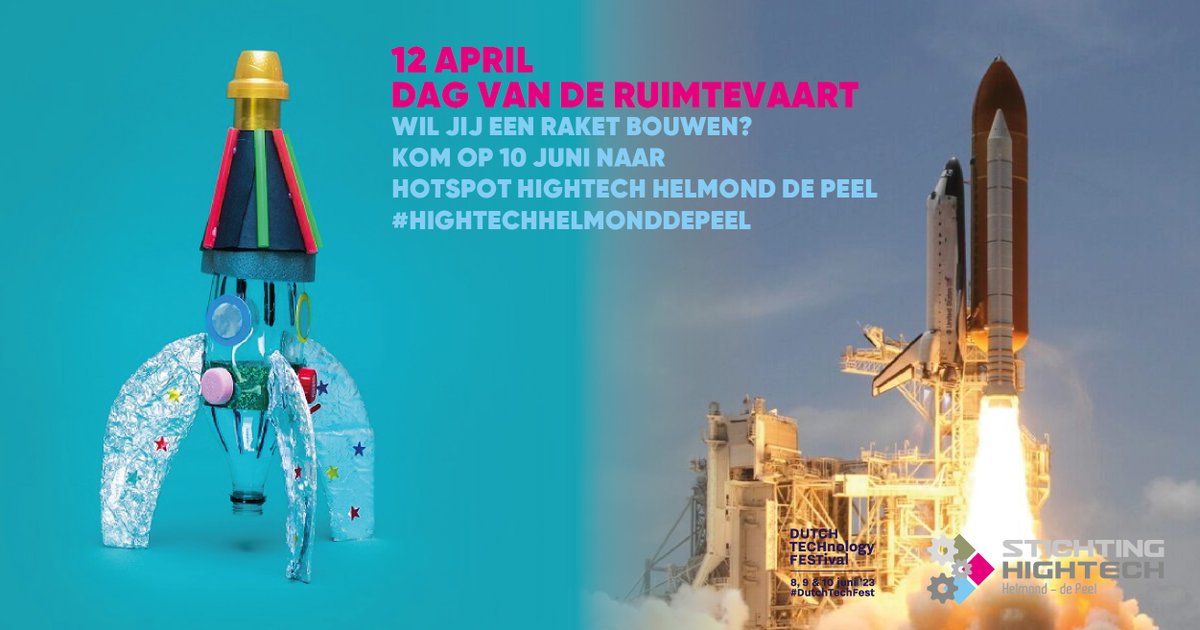 2 april is de Internationale Dag van de Ruimtevaart
Het toppunt van techniek. Met een raket de ruimte in dat is toch fantastisch! #hightechhelmond - de peel. #dutchtechfest #techniek #dagvan #ruimtevaart
