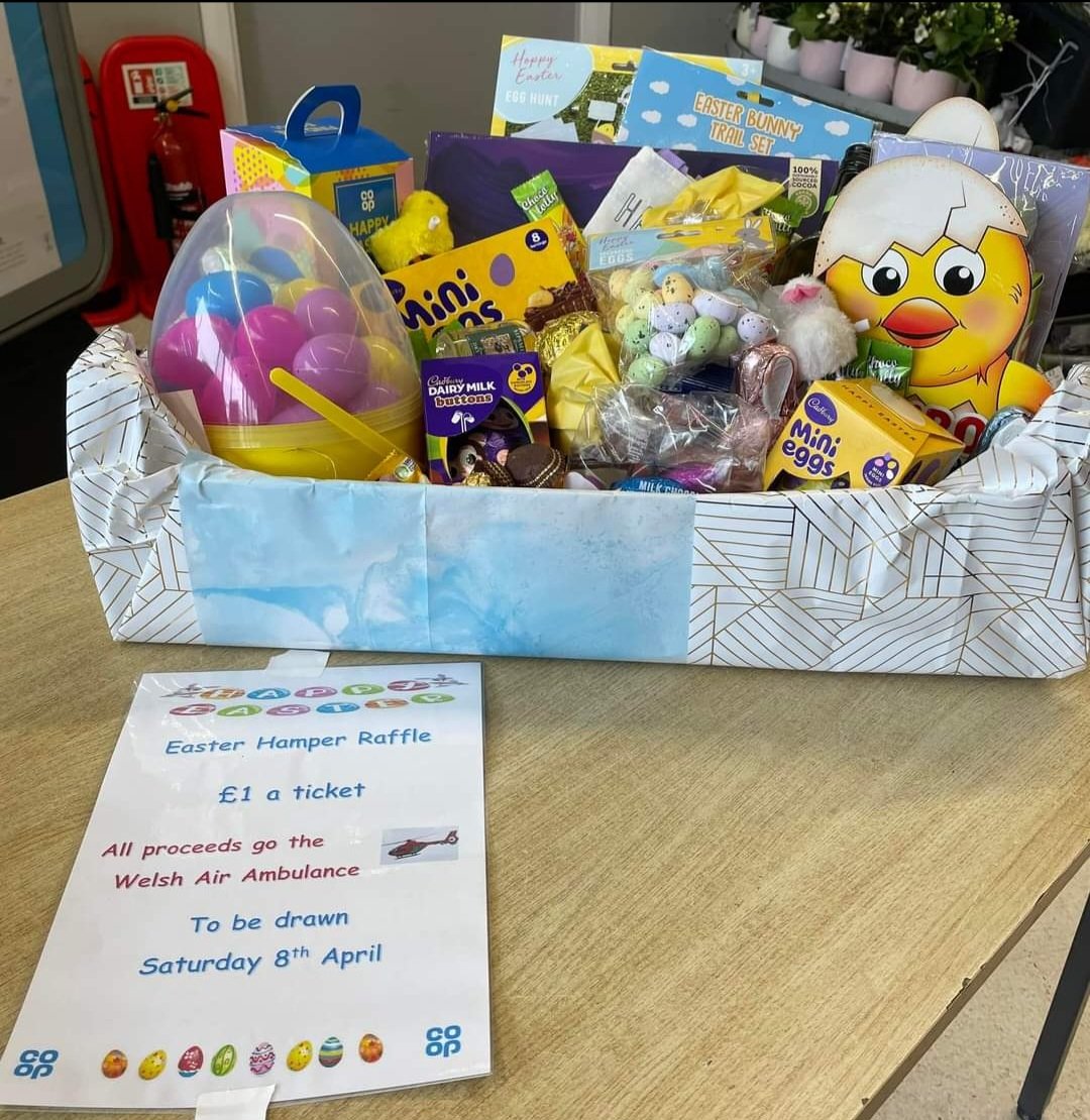 An Easter raffle held <a href="/coopuk/">Co-op</a> Tywyn in aid of the Welsh Air Ambulance, hoping we can raise lots for this invaluable cause, making a start on the target our store has been set £££ #community #fundraising #ItsWhatWeDo 
<a href="/air_ambulance/">Wales Air Ambulance Charity</a> <a href="/Dianaqueenbee1/">Diana lewis</a> <a href="/erin_omahony/">Erin O'Mahony</a>  <a href="/skhouryhaq/">Shirine Khoury-Haq</a>