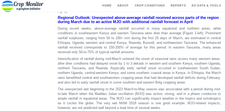 #Eastafrica : unexpected at seasonal range,  very well predicted by numerical models and expected at subseasonal range !  Congrats and thanks to the teams of @GEOCropMonitor  . See Pohl & Camberlin, 2006: Influence of the Madden–Julian Oscillation on East African rainfall. #MJO