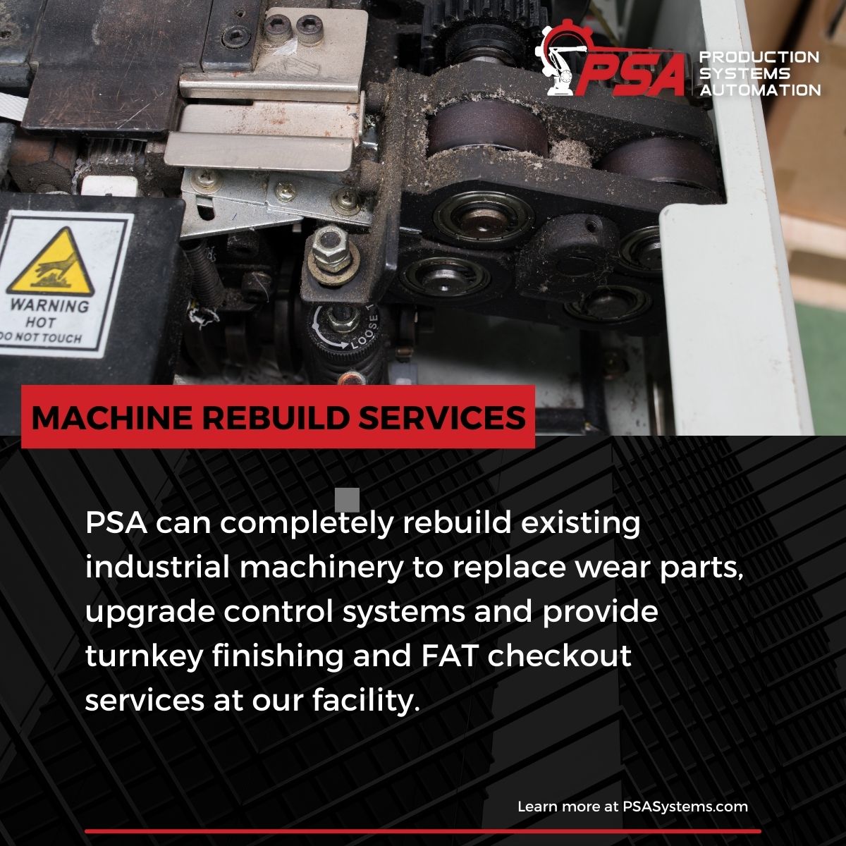 PsaSystems's tweet photo. PSA can completely rebuild existing industrial machinery to replace wear parts, upgrade control systems and provide turnkey finishing and FAT checkout services at our facility. 
Learn more on out website https://t.co/TAigObn5Y0
 #robotics #automation #technology #fabrication https://t.co/igcNIFrpLU