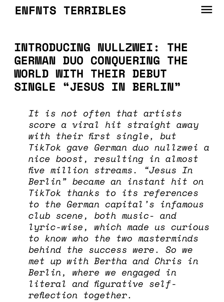 Breakout producer duo @nullzweiiiii met up with @enfntsterribles in Berlin for a photo shoot around the city, and to discuss the fascinating story behind their debut single ‘Jesus In Berlin’.