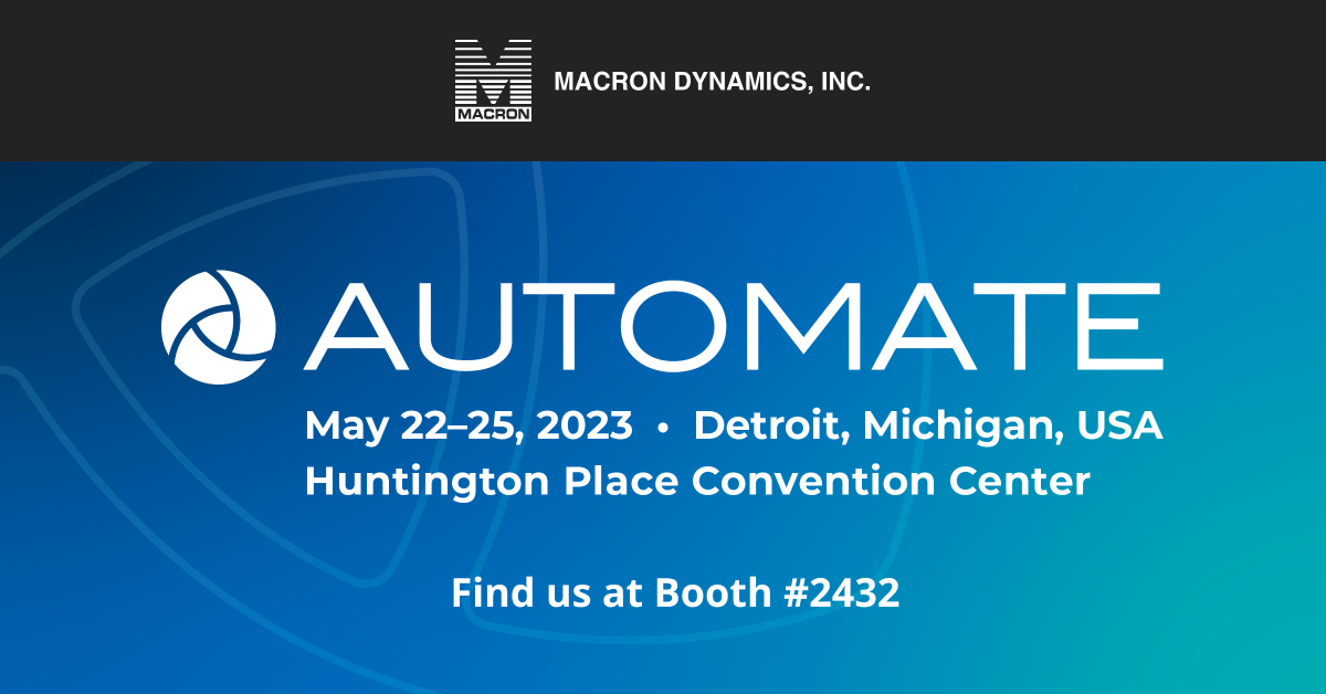 macrondynamics's tweet image. Will you be at @AutomateShow this May? #MacronDynamics will be there and we&apos;re excited to show you our latest automation &amp;amp; robotic developments that can help solve your unique challenges. Visit us at Booth 2432. See you in Detroit! #Automate2023 hubs.la/Q01Kw7tz0