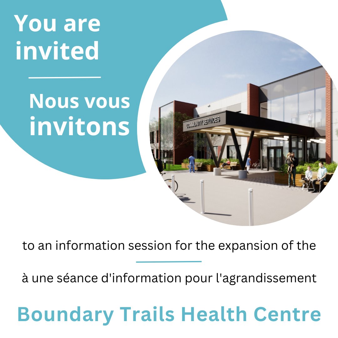 SouthernSante's tweet photo. Are you interested in finding out more about the Boundary Trails Health Centre expansion project?
April 13, 2023
4:00-6:00pm
Presentation at 4:30pm
Days Inn &amp; Suites (940 Navigator Rd, Winkler MB) https://t.co/WMsqAOFrZl
