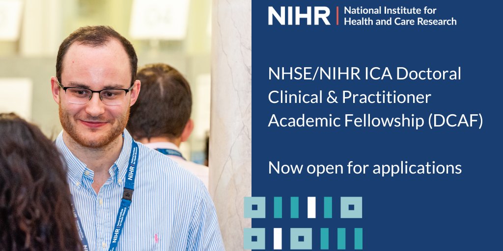 the NHSE/NIHR ICA Doctoral Clinical and Practitioner Academic Fellowship (DCAF) is now open for applications! The scheme is open to health and care professionals and combines clinical practice development with academic training for a #PhD Find out more: nihr.ac.uk/funding/doctor…