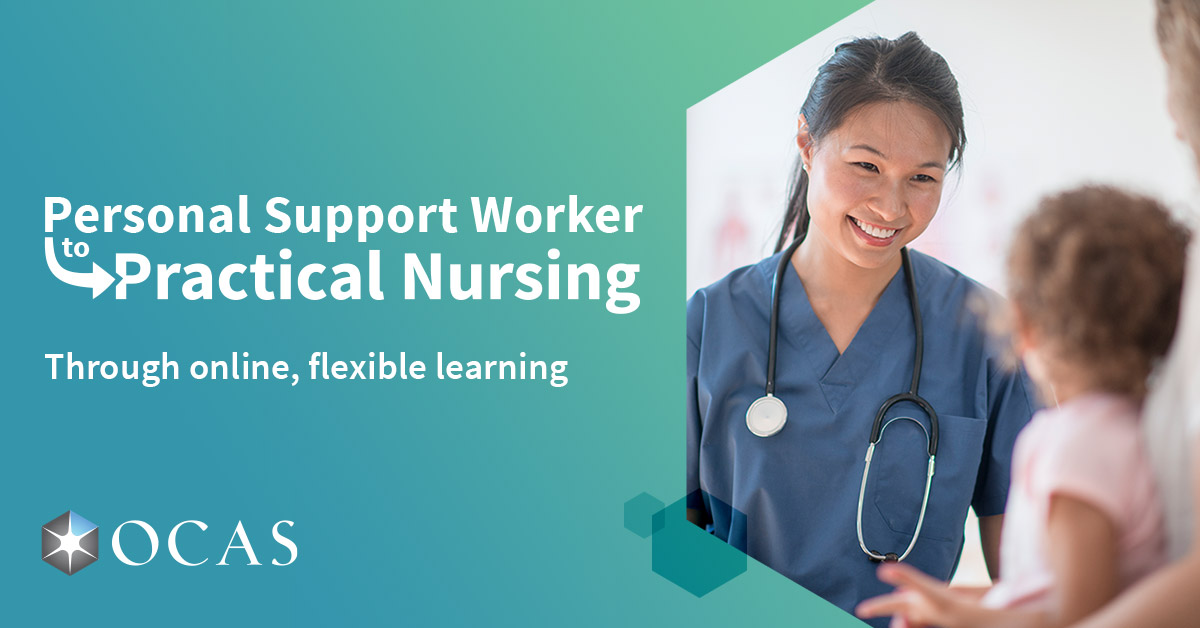 OCASpartners's tweet photo. Ontario's personal support workers can now upgrade their skills and become practical nurses through flexible, online training. Learn more at https://t.co/MIUwqD1fPB

#PSWtoPN #pathtonursing #ontariocolleges #onpse @OntarioLearn @CollegesOntario https://t.co/dC8JEv54El