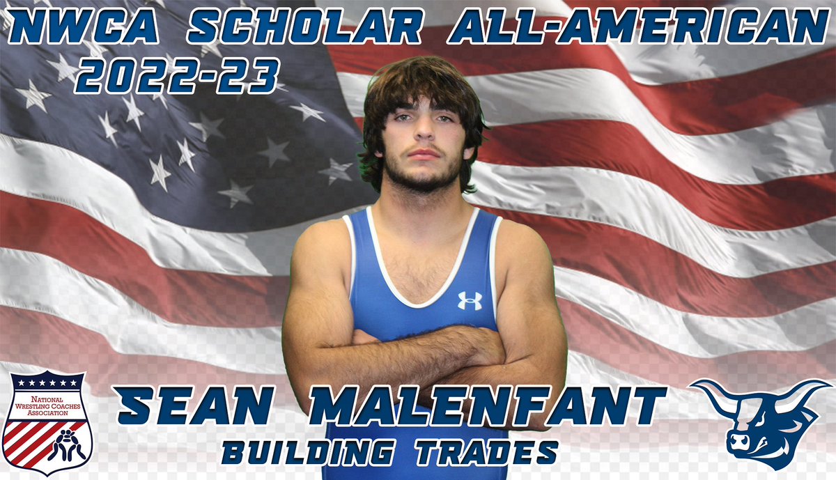 AlfredWrestling's tweet photo. Sean Malenfant NWCA Scholar All-American! As only a Sophomore Malenfant has earned the nations top academic honor for a wrestling student-athlete and is one of six Alfred State wrestlers to earn this prestigious honor this year! Congrats Sean! #oxgang https://t.co/OyArVHvUpl