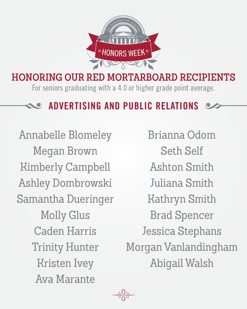 uaccis's tweet photo. Hats off to these outstanding grads! 🎓 Congratulations to all of our red mortarboard recipients. These students have earned a 4.0 or higher grade point average during their time in C&amp;IS! 🎉#CISproud #HonorsWeek https://t.co/u6yNerr1oz