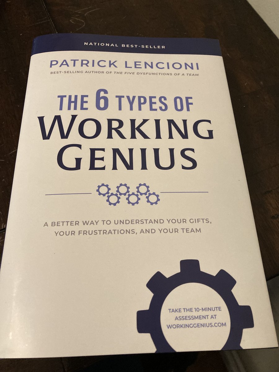 Finished reading <a href="/patricklencioni/">Patrick Lencioni</a> latest book, The 6 Types of Working Genius. This model has absolutely transformed how I think about work processes; what I love about this model is the speed at which it can be understood and applied! #work #workinggenius #leadership