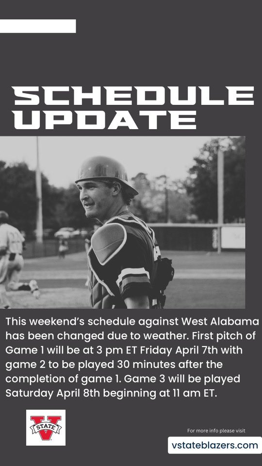 There has been a schedule change for this upcoming weekend.