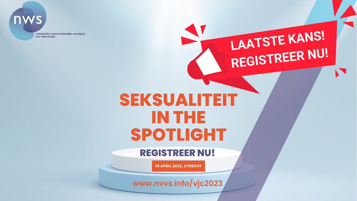 Nog 1 week en dan vindt het NVVS Voorjaarscongres met als thema 'Seksualiteit in the spotlight' plaats. Jij bent er toch ook bij? Registreren kan nog via: nvvs.info/vjc2023/regist… 
Geaccrediteerd met 4 punten.
Mis dit niet!