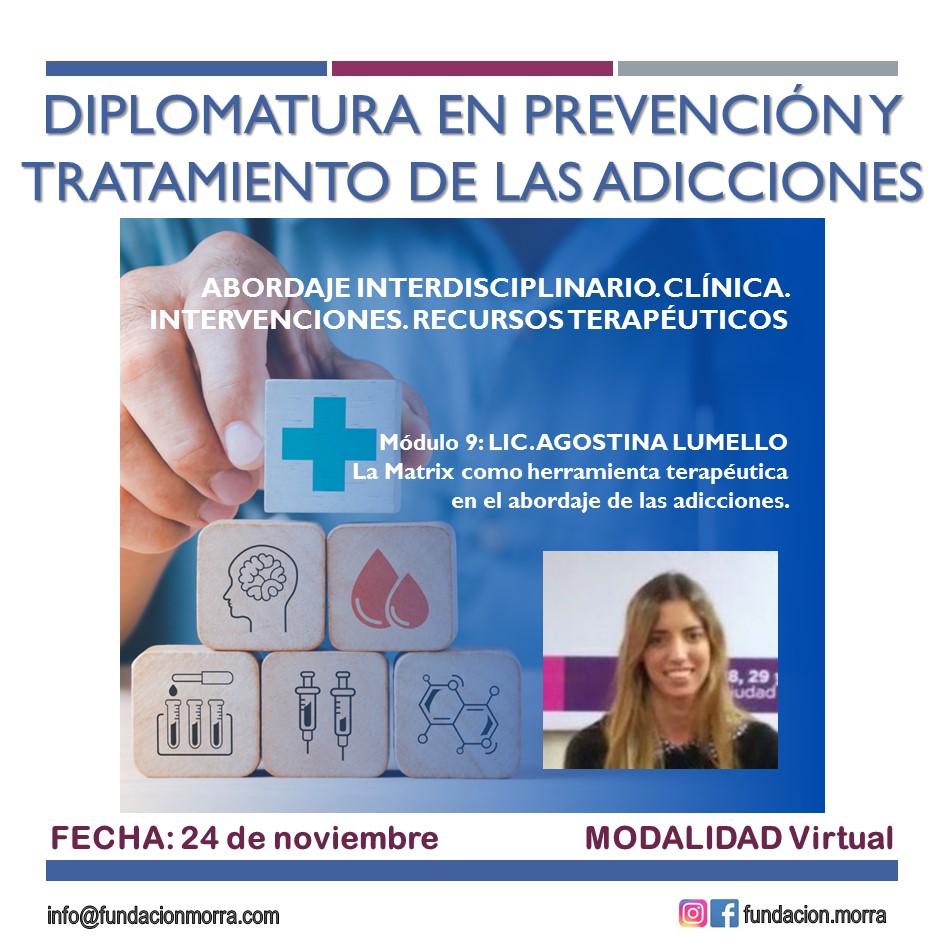 FundacionMorra's tweet photo. DIPLOMATURA EN PREVENCION Y TRATAMIENTO DE LAS ADICCIONES. Dirigido a Médicos, psiquiatras, psicólogos, enfermeros, operadores terapéuticos, acompañantes terapéuticos, psicopedagogos, docentes, trabajadores sociales y otros graduados interesados.  
info@fundacionmorra.com https://t.co/ThhAvzxK4C