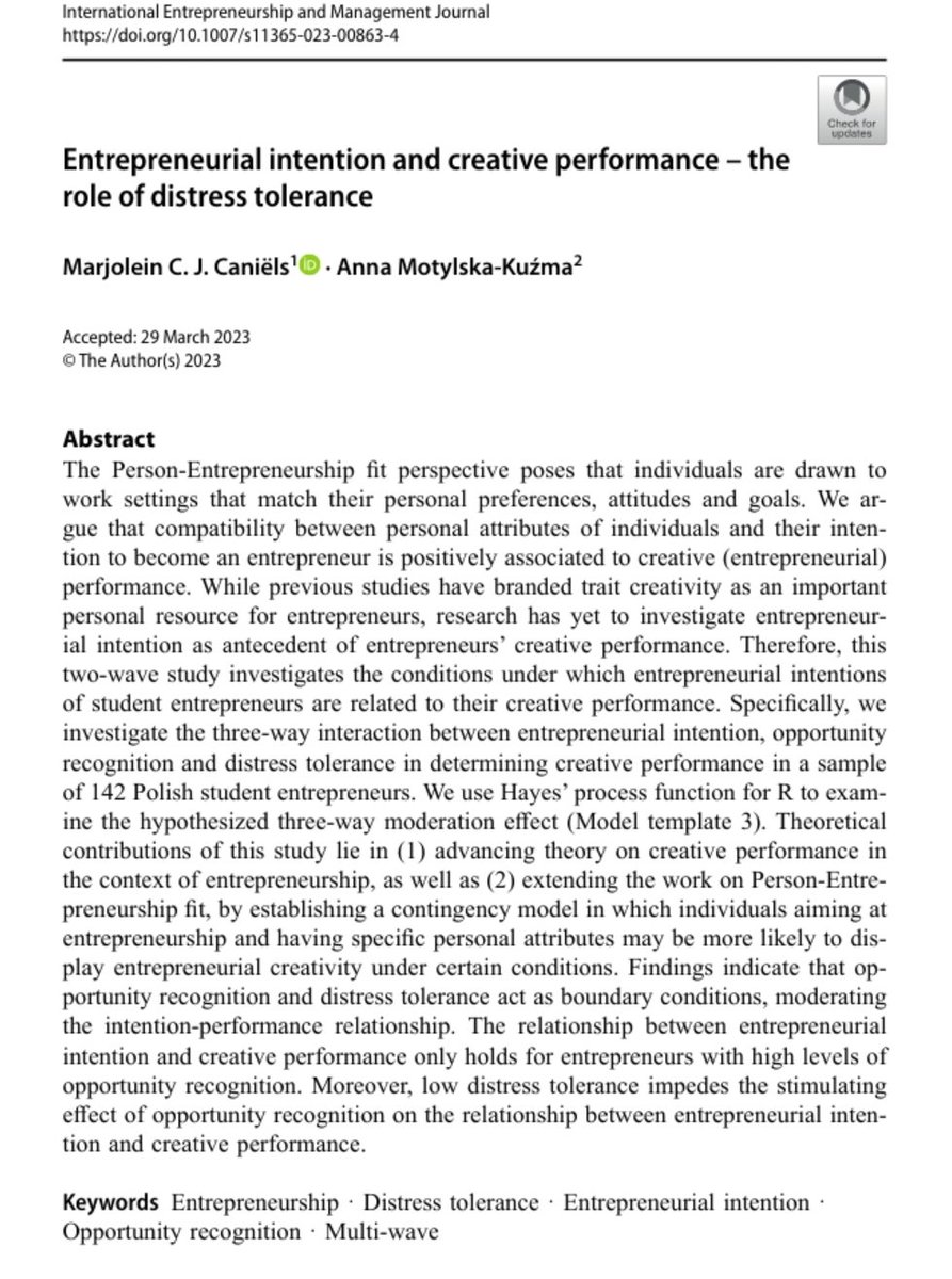 Read my latest #research on #entrepreneurial intention and #creative performance, published with <a href="/SpringerNature/">Springer Nature</a> in International Entrepreneurship and Management Journal
rdcu.be/c9a61