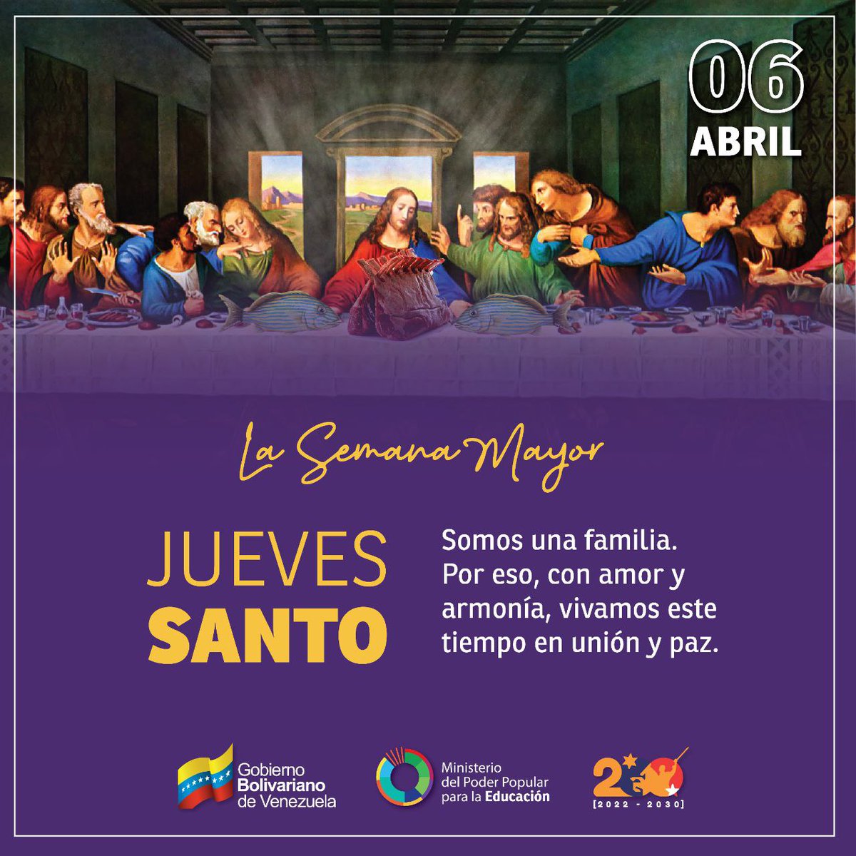 #6Abril Compartamos, juntos, la fe

Hoy es una oportunidad para reflexionar sobre el amor de Jesucristo hacia nosotros.

Nos apegamos a su enseñanza de vivir con humildad y entrega por el prójimo.

<a href="/NicolasMaduro/">Nicolás Maduro</a> 
#ElEsequiboEsVenezuela 
#JuevesSanto