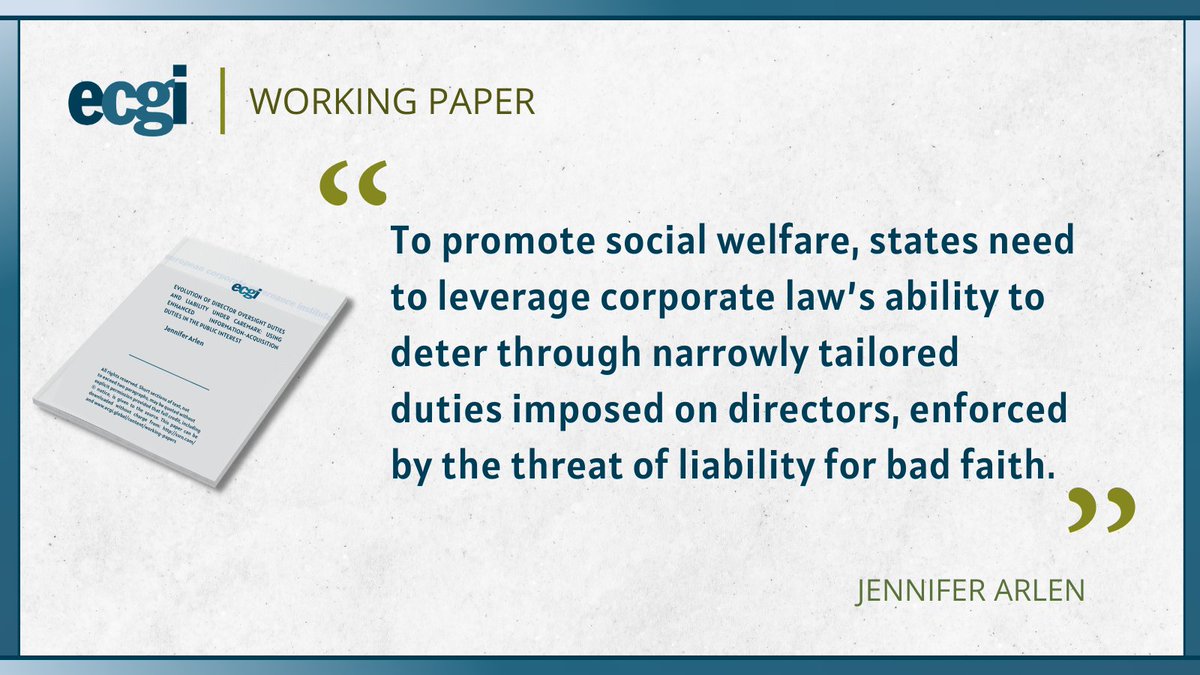 📗Evolution of Director Oversight Duties and Liability under Caremark: Using Enhanced Information-Acquisition Duties in the Public Interest:
mailchi.mp/ecgi/wp-680
👥Jennifer Arlen @nyulaw 
#ecgiwp #corpgov #corporatecrime #liability