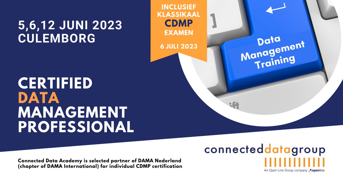 conndataacademy's tweet photo. Meld je vandaag nog aan voor onze #training Certified #DataManagement Professional (CDMP), leer hoe je het #DAMA-#DMBoK2 raamwerk toe kunt passen in je eigen (klant)organisatie en bereid je tegelijkertijd voor op het #CDMP examen: https://t.co/XfJGEfgsUY
#connectedintelligence https://t.co/ceU7Tfuq2m