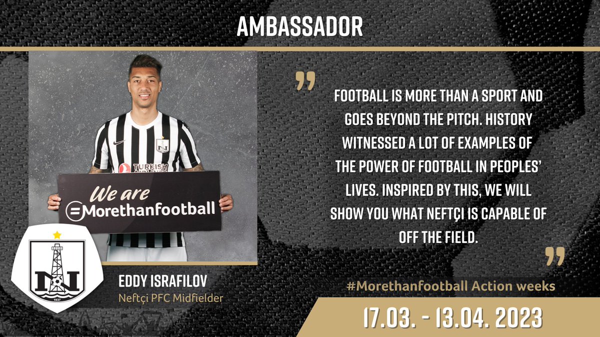 eumorethanagame's tweet photo. Today we present you 5 ambassadors from @PFC_Neftchi and their thoughts, related to the #Morethanfootball campaign.
📷 Feel free to have a look at the posts with their inspiring quotes.
Stay updated for the upcoming ambassadors!
#efdn #wearemorethanfootball #CSRinfootball https://t.co/R730VlxpwM